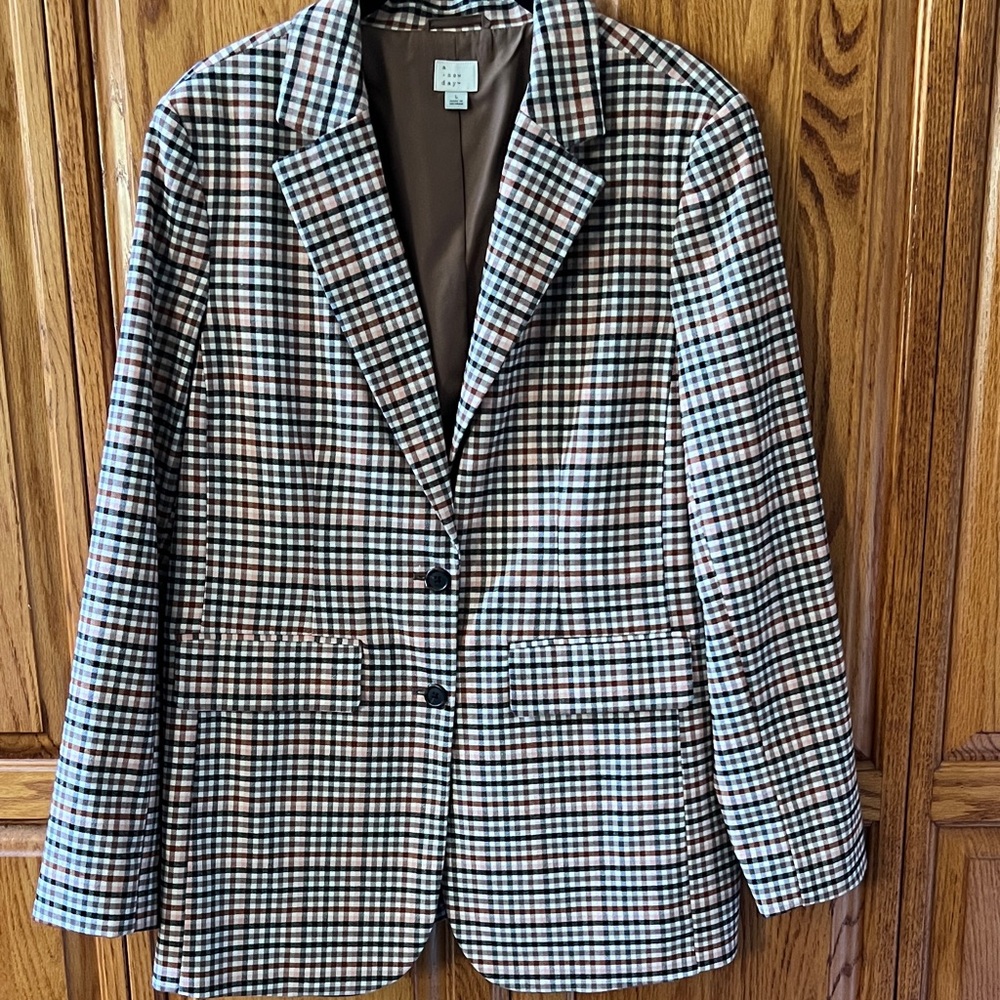 a new day Checked Blazer in Brown, Black, Cream